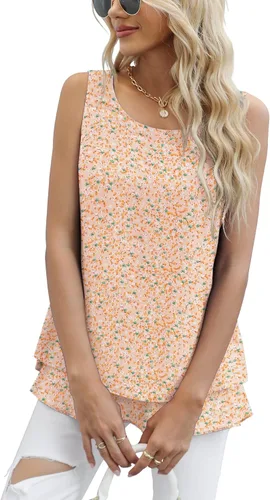 Miniatura 3 de Timeson - Camiseta de gasa sin mangas, blusa casual de doble capa para mujer