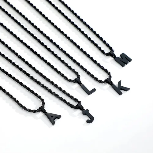 Miniatura 2 de SENRAN Collar con inicial en capas de la A a la Z para hombre, cadena de cuerda torcida de acero inoxidable de 18 a 20 pulgadas, dije de letra