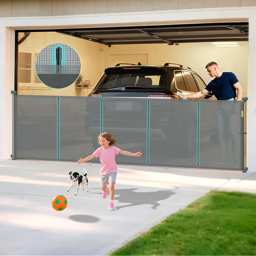 Miniatura 9 de Puertas retráctiles para bebés de 180 pulgadas extra anchas, puerta retráctil para perros de 42 pulgadas extra alta para entradas, actualización