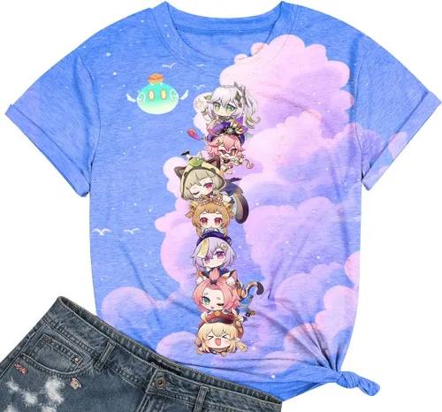 Miniatura 3 de Genshin Impact - Camiseta para mujer, camisetas de Hu Tao con manga corta para fanáticos unisex, patrones de impresión vivos y duraderos
