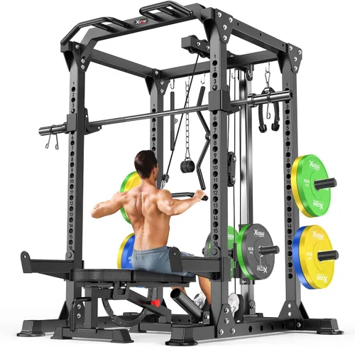 Miniatura 34 de Rack Multiusos para Sentadillas, Conjunto de Rack de Pesas Smith Machine con Sistema de Crossover de Cables, Racks de Potencia para Gimnasio en L04