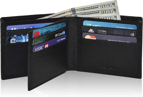 Carteras plegables de cuero RFID hechas a mano para hombres en varios colores que ofrecen 9 tarjetas y 1 ranuras para identificación