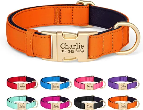 Miniatura 12 de Collar para perro personalizado PET ARTIST, collar para perro rojo personalizado con etiqueta de identificación grabada silenciosa, nylon ligero