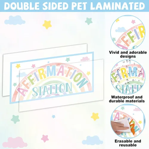 Miniatura 3 de Juego de tablón de anuncios motivacional de estación de afirmación pastel, tablero de anuncios de arcoíris pastel para decoración de pared de aula