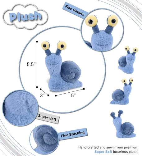 Miniatura 3 de DolliBu Caracol de peluche – Caracol azul de ojos grandes y abrazable, adorable juguete de peluche para jugar, lindo regalo de vida silvestre