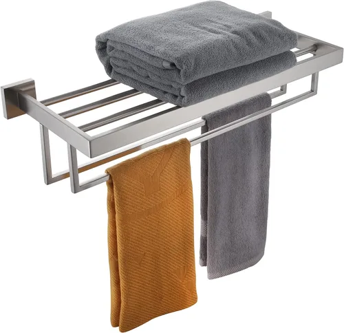 Miniatura 16 de KOKOSIRI Toallero negro mate de 24 pulgadas, estante de toalla de baño con barras de toalla dobles SUS304 de acero inoxidable montado en la pared