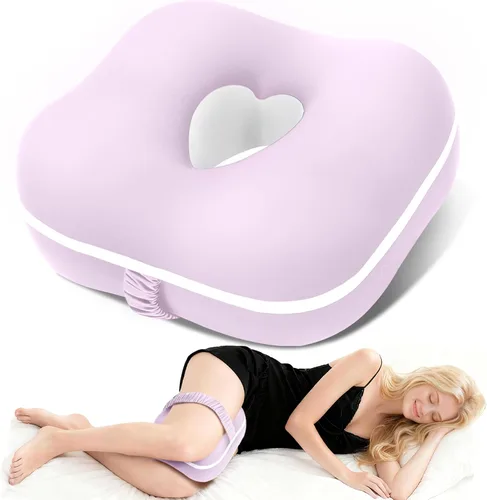 Miniatura 8 de Almohada de rodilla de espuma viscoelástica para dormir de lado, almohada de apoyo con diseño de recorte de corazón y correa ajustable, almohada