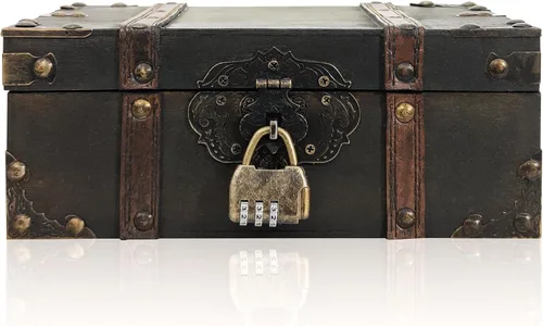 Caja de madera con tapa, cofre del tesoro vintage con tapa con bisagras, caja decorativa para recuerdos (L)