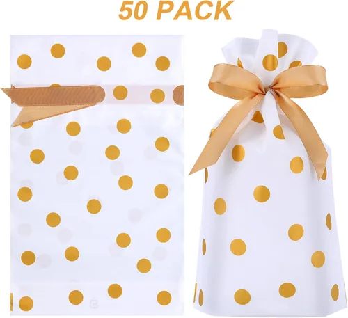 Miniatura 2 de Frienda Paquete de 50 Bolsas de Dulces de Navidad con Cordón Bolsa de Galletas y Dulces con Lunares Dorados Bolsillo de Favor de Plástico