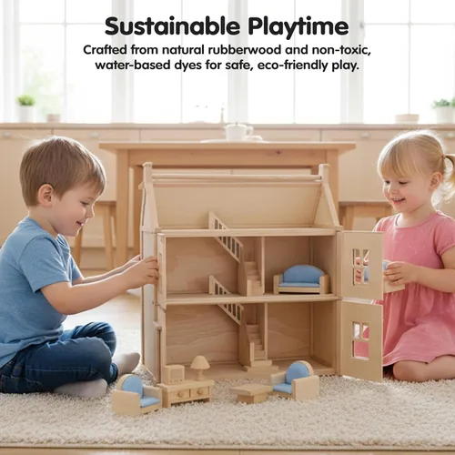 Miniatura 7 de PlanToys® Juego clásico de sala de estar para jugar en el mundo pequeño inspirado en Montessori Narración imaginativa, interacción social y juego