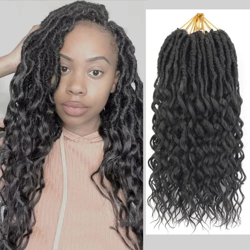 Miniatura 9 de Cabello de Ganchillo Goddess Locs de 12 Pulgadas 8 Paquetes Nuevos Locs Sintéticos Suaves Trenzas de Ganchillo Ondas Profundas Extensiones de 1b