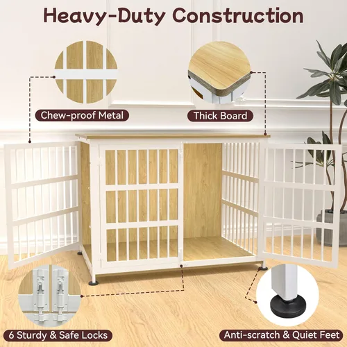 Miniatura 4 de Jaula para perros de 41 pulgadas, jaulas para perros de razas grandes, para interiores de madera, mesa auxiliar, jaula combinada de interior Roble