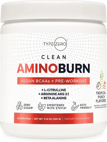 Type Zero AminoBurn - Suplemento natural para antes del entrenamiento + BCAA (Tropical Punch | 30serv) sin azúcar BCAA Aminoácidos Suplemento Keto