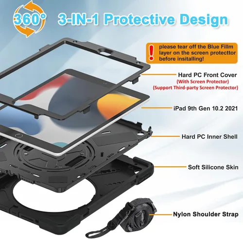 Miniatura 7 de BRAECNstock - Funda para Apple iPad de 9ª/8ª/7ª generación, de 10.2" 2021/2020/2019, funda protectora a prueba de golpes para iPad de 10.2 pulgadas