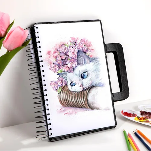 Miniatura 6 de Cuaderno de bocetos grande para dibujar de 9 x 12 pulgadas, portátil, encuadernado en espiral, con bolsillo (98 libras/5.64 oz/m²), bloc de dibujo