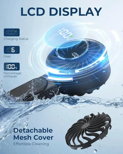 Miniatura 5 de Peiyuu Ventilador de mano, ventilador portátil, recargable personal de 4000mAh, mini ventilador de escritorio plegable de 180° con 6 velocidades