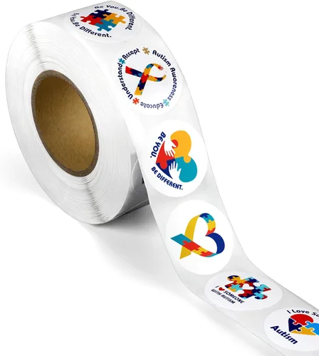 Karenhi 1000 calcomanías de concientización sobre el autismo en forma de rollo de Asperger para autismo, calcomanías coloridas para regalos