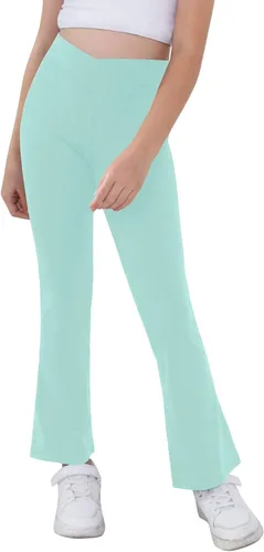 Miniatura 35 de Pantalones de yoga para niñas, cintura cruzada, pierna ancha, pantalones acampanados de entrenamiento de cintura alta