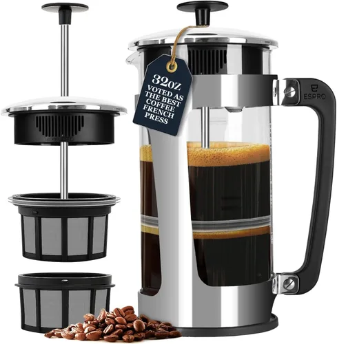 Miniatura 14 de ESPRO Light P3 - Cafetera de prensa francesa, microfiltro doble patentado para preparar sin arena, resistente al calor, prensa de café de vidrio