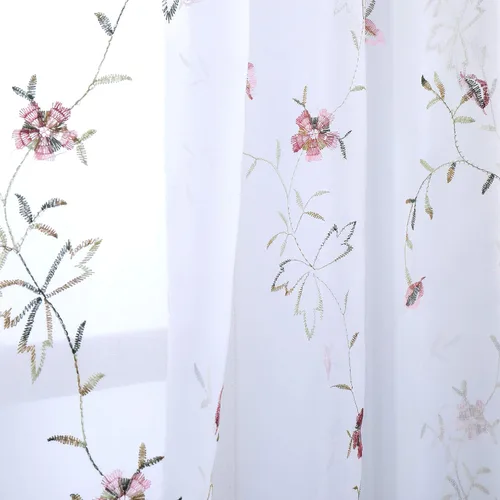 Miniatura 15 de Taisier Home Cortinas Traslúcidas Blancas Florales con Estampado de Flores y Bordado de Enredaderas para Dormitorio, Cortina con Bolsillo