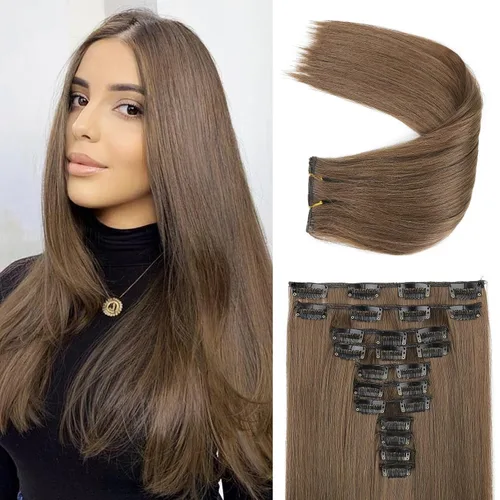 Miniatura 13 de REECHO Extensiones de cabello, 11 piezas de extensiones de cabello con clip de 24 pulgadas de largo, lacio, HE005, extensiones sintéticas naturales