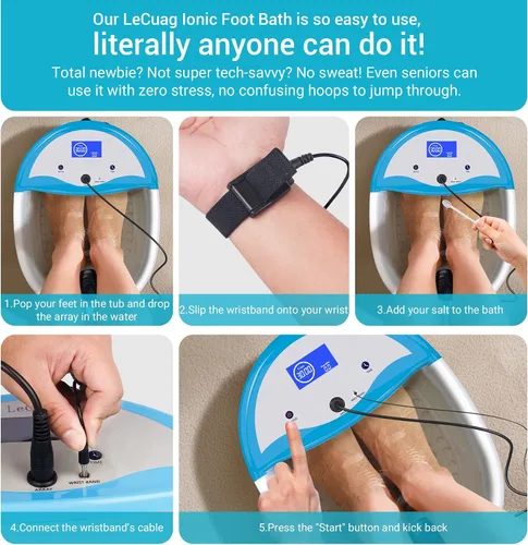 Miniatura 5 de LeCuag Máquina de desintoxicación iónica de baño de pies con pulsera y temporizador, sistema de spa iónico para pies en el hogar, 2 placas