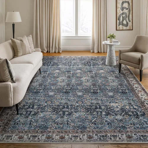 Miniatura 62 de Bloom Rugs - Alfombra lavable, antideslizante, de 1,83 x 2,74 m, color beige/blanco claro con borde tradicional, para sala de estar, dormitorio