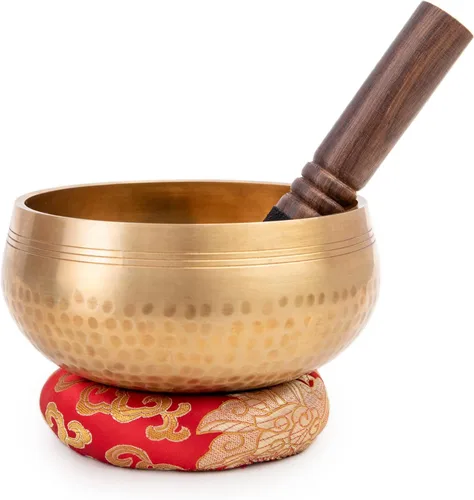 Miniatura 5 de Juego de cuencos tibetanos cantadores - Fácil de tocar para principiantes - Cuencos auténticos y elaborados a mano para meditación de atención Oro