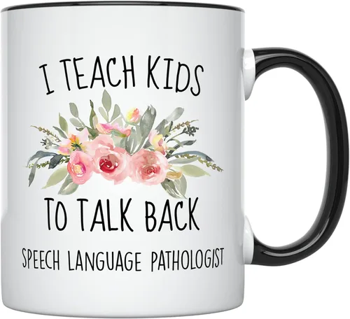 YouNique Designs Taza SLP I Teach Kids to Talk Back, 11 onzas, taza de café con patología del habla y lenguaje, taza de patología del habla y