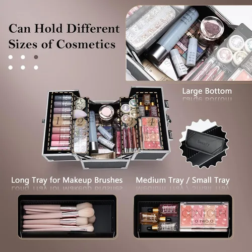 Miniatura 2 de Frenessa Estuche de Tren de Maquillaje Organizador de Cosméticos Estuche Profesional de Almacenamiento de Maquillaje 4 Bandejas con Divisores