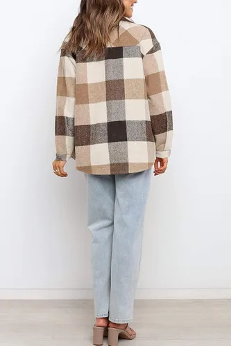 Miniatura 4 de AUTOMET - Camisa casual de manga larga con botones, a cuadros, para mujer