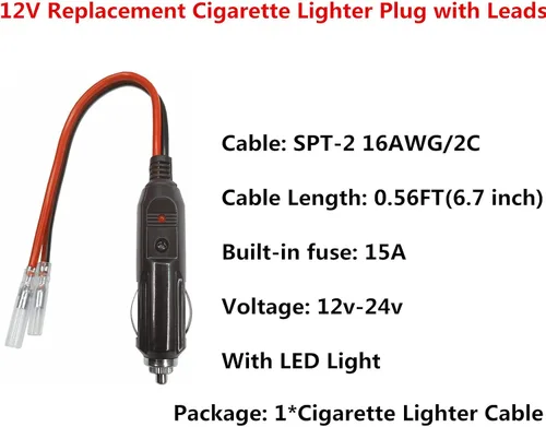 Miniatura 2 de Enchufe macho de encendedor de cigarrillos de repuesto para automóvil con cables - Adaptador de coche de 12 V 24 V Kit de cargador de batería de CC