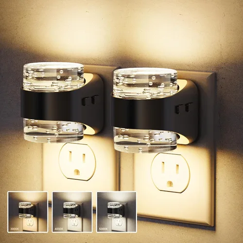 Miniatura 11 de JandCase Luz nocturna LED, luces nocturnas de burbujas enchufables a la pared, [paquete de 2] luz nocturna de 3000 K/4000 K/5000 K y 3 niveles