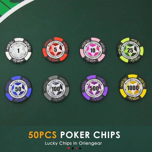 Miniatura 3 de ORIENGEAR Fichas de póquer profesionales, 50 fichas de póquer de 0.49 oz compuestas con denominación clara, fichas numeradas para juegos de cartas