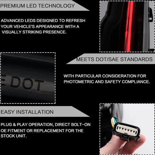 Miniatura 4 de VLAND Conjunto de luces traseras compatible con GMC Yukon 2015-2020, lámpara trasera con DRL, luz trasera con luces antiniebla y señal de giro
