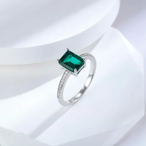 Miniatura 6 de Gnteey Anillos de plata de ley 925 de 0.315 x 0.236 in, con piedra natal de corte esmeralda, anillo de compromiso para mujer