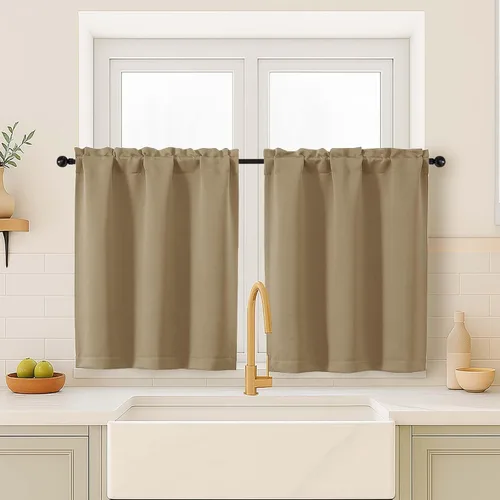 Miniatura 59 de OVZME Cortinas opacas turquesa para tratamiento de ventanas pequeñas, cortinas cortas con bloqueo de luz para ventana de cocina sobre el fregadero