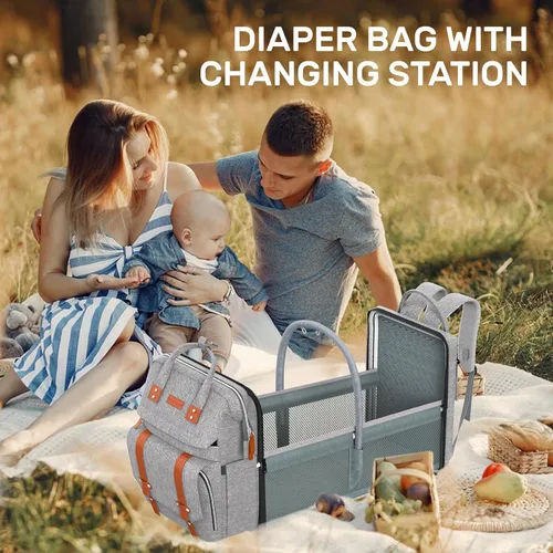 Miniatura 4 de Mochila para pañales con cambiador, bolsa de pañales grande, bolsa de pañales multifuncional, bolsa de bebé, gris
