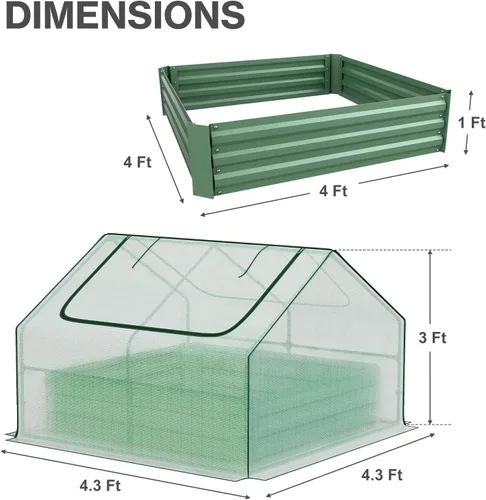 Miniatura 2 de Aoodor Kit de invernadero elevado de 4 x 4 x 1 pies, cama de metal elevada con 2 puertas enrollables con cremallera, para verduras, hierbas y flores