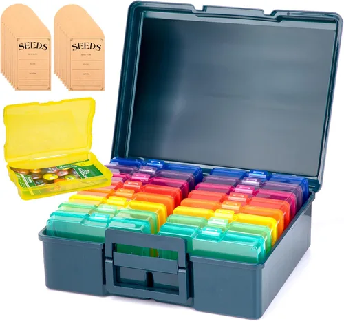 Organizador de almacenamiento de paquetes de semillas verde oscuro para siembra de Gargen, 16 cajas de semillas coloridas de 4 x 6 pulgadas con 16