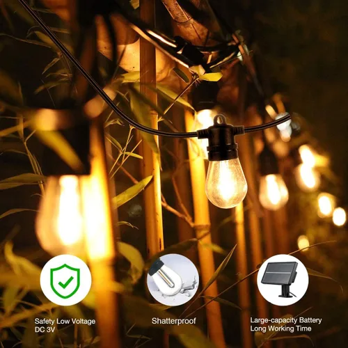 Miniatura 4 de SUNTHIN - Cadena de luces solares de 24 pies, luces solares recargables por USB para exteriores con bombillas LED impermeables e inastillables