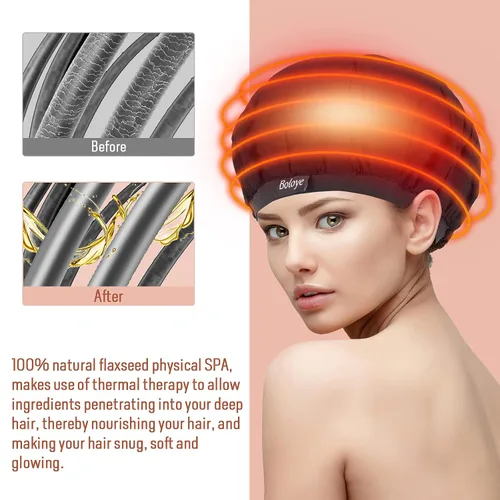 Miniatura 4 de Boloye - Gorro térmico de acondicionamiento profundo de linaza, sin cable, 100% seguro, para microondas, para cuidado del cabello natural y rizado