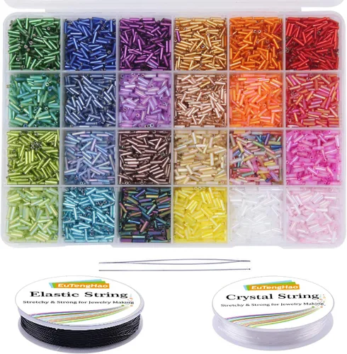 EuTengHao Kit de 9600 cuentas de tubo de cristal con semillas de corneta, pequeñas cuentas para manualidades, pulseras, collares, manualidades,
