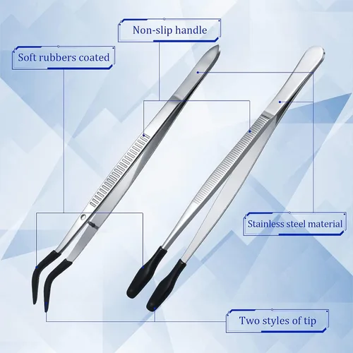 Miniatura 4 de Honoson 4 pinzas con punta de goma, pinzas de punta de silicona de PVC, pinzas planas y dobladas para laboratorio, joyería industrial, manualidades