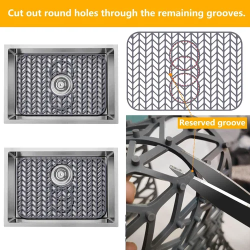 Miniatura 2 de Protectores de fregadero para fregadero de cocina de 12, 13, 16, 18, 19, 24, 26, 28, 29, 30 pulgadas, protectores de silicona para fregadero de Gris