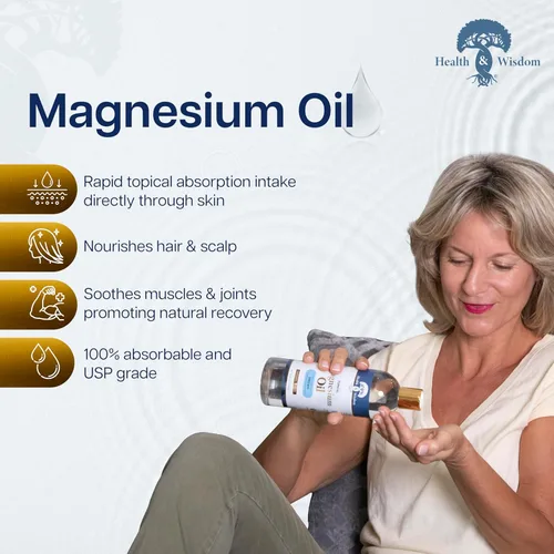 Miniatura 2 de Health & Wisdom Aceite de magnesio puro, alivio tópico muscular y articular, magnesio natural y puro grado USP extra fuerte – absorción mejorada