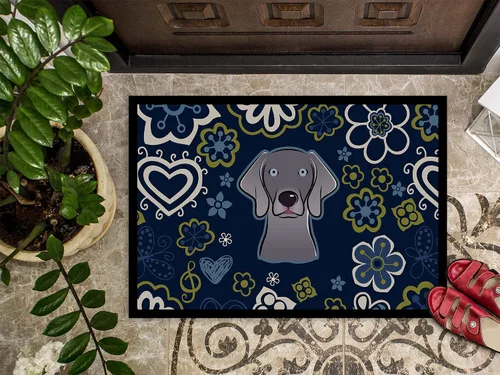 Miniatura 3 de Caroline's Treasures BB5082MAT - Felpudo Weimaraner con flores azules de 18 x 27 pulgadas, para interiores y exteriores, para entrada, Weimaraner