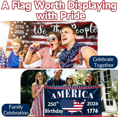 Miniatura 4 de Bandera de Estados Unidos del 250 aniversario, de 3 x 5 pies, 3 capas, bandera de aniversario estadounidense de 250 años, doble cara, decoración A2