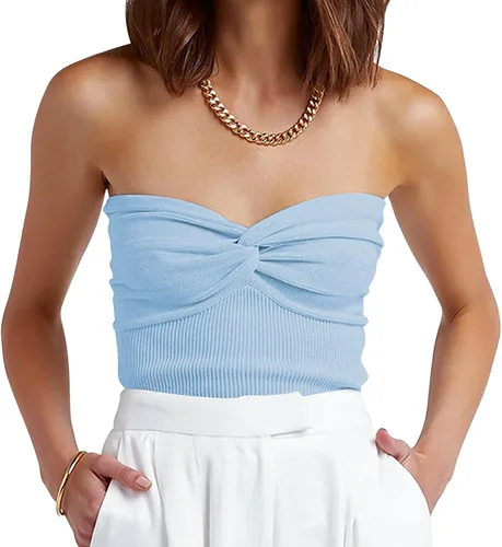 ANRABESS Camiseta sin tirantes para mujer, sexy, de punto acanalado, nudo torcido, bandeau, sin mangas, corsé Y2K