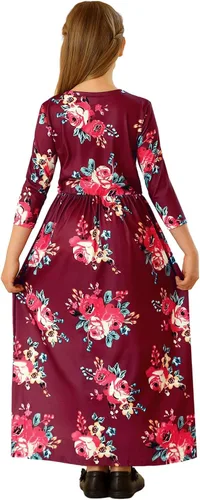 Miniatura 71 de 21KIDS Vestido largo floral de manga larga 3/4 con bolsillos para niñas de 6 a 12 años